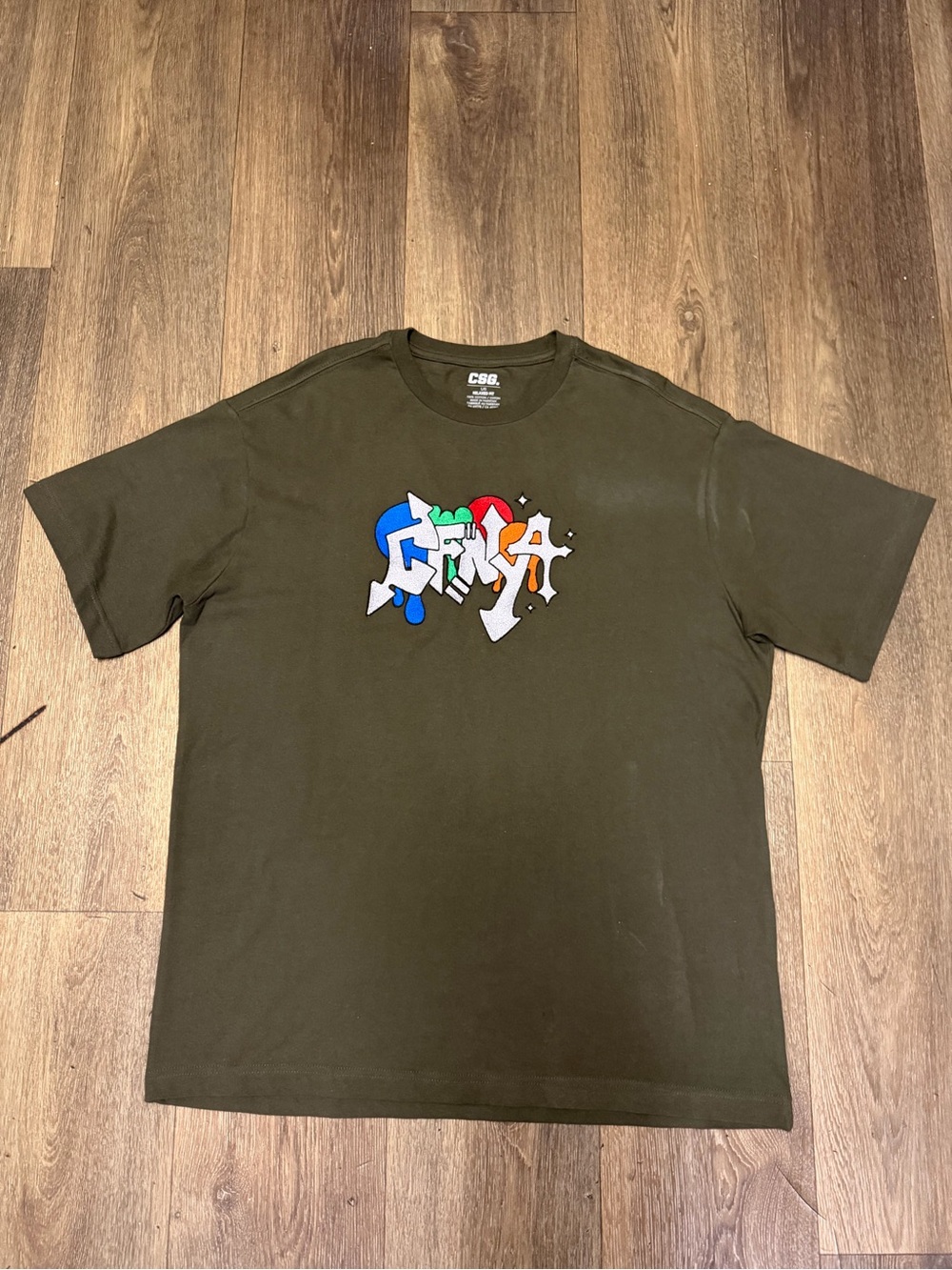 CSG Olive Graphic Tee with Colorful Center Logo